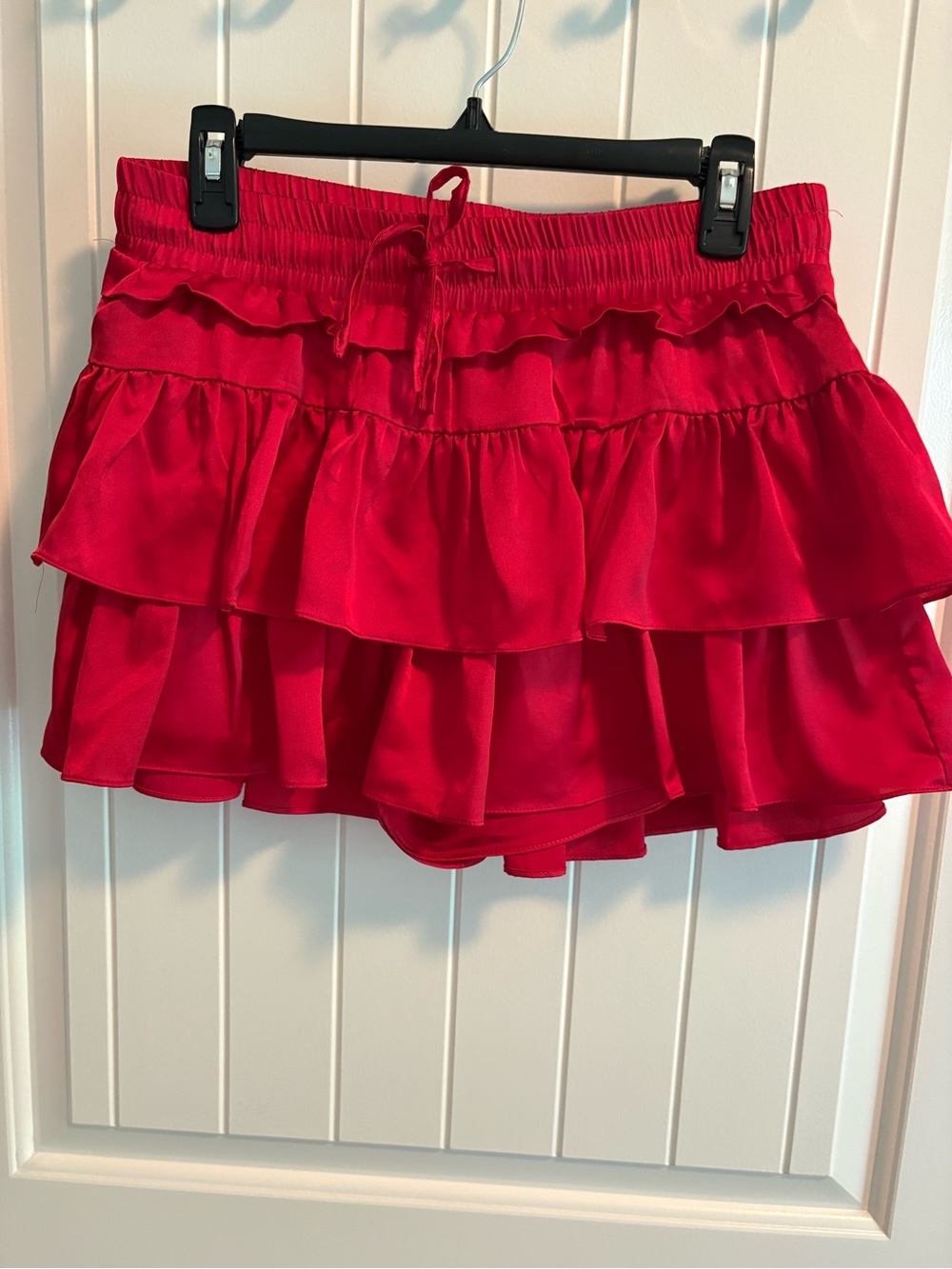 Day + Moon Red Satin Tiered Ruffle Mini Skort Skirt Large